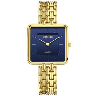 Imagem de Afcrho Relógio masculino quadrado, moderno, minimalista, quartzo, negócios, casual, analógico, Ah. Feminino, dourado, azul