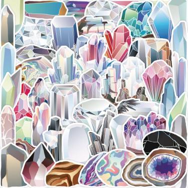 Imagem de Pacote de adesivos com tema de pedras preciosas e cristais, 50 unidades de decalques de vinil