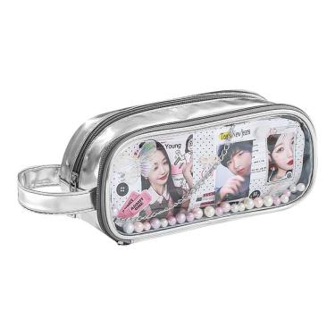 Imagem de Estojo de lápis transparente de couro de grande capacidade