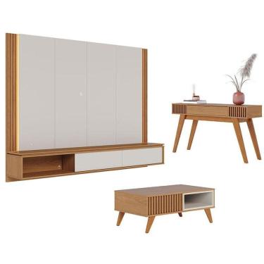 Imagem de Home Suspenso Loa Off White Freijó Com Mesa De Centro Jeri Freijó Off White E Aparador Riviera Freijó - Colibri