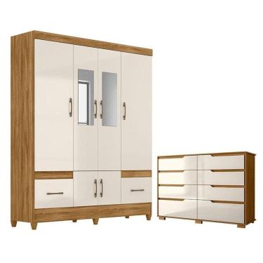 Imagem de Guarda Roupa Casal Ms912 Com Espelho E Cômoda Georgia Freijó Off White - Moval