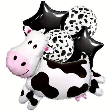 Imagem de Conjunto de balões de papel alumínio para vacas, 5 unidades de animais de fazenda em preto e branco