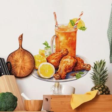 Imagem de Adesivos de parede: cozinha com frango frito e suco de laranja - yiwei