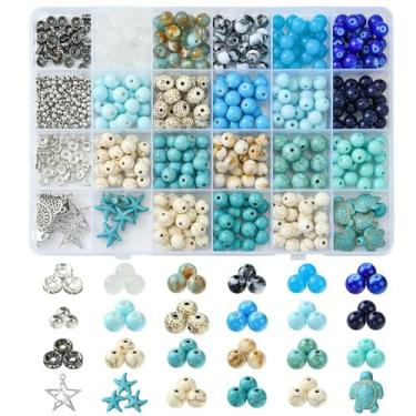 Imagem de MakemadeDIY 640 peças de contas turquesa de praia para fazer joias, tartaruga, oceano, estrela-do-mar, verão, berloques boêmios, pingentes para pulseiras, colares, brincos, artesanato