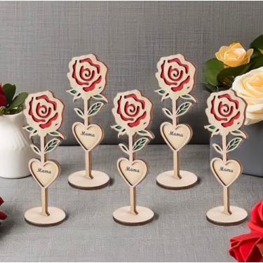 Imagem de Presentes de aniversário de dia das mães para o dia dos namorados, aniversário e casamento para amantes, corte a laser 3D, rosa, vermelha, flor, formato de coração, gravado, mãe, amor, base redonda