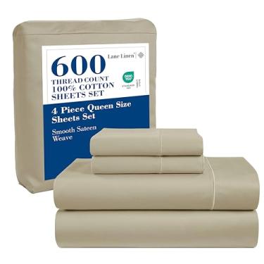 Imagem de LANE LINEN Conjunto de cama Queen Size – Conjunto de cama queen size 100% algodão com 600 fios, tecido macio e refrescante, roupa de cama econômica para uso diário, acabamento acetinado de hotel