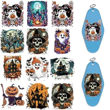 Imagem de Adesivos UV DTF de Halloween - 24 folhas de adesivos de transferência a frio de Halloween para chaveiros de motel, envoltórios Uvdtf DIY para chaveiro de hotel em branco, esfregar à prova d'água em