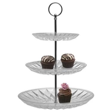 Imagem de Suporte Prato Porta Doces Bolo Cupcakes Vidro 3 Andares