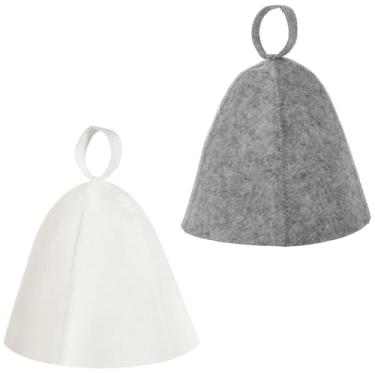 Imagem de Chapéus de sauna russa de feltro de 2 peças para homens e mulheres, arnês de banho macio com laços para pendurar para proteção contra o calor em spas, saunas e chuveiros