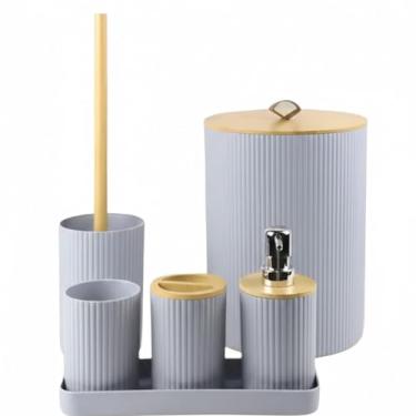 Imagem de Conjunto para Banheiro Cinza Nature Mood 6 Peças – Kit Completo, Moderno e Sofisticado para Organização com Design Elegante e Alta Durabilidade