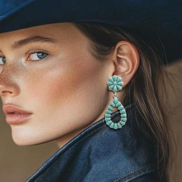Imagem de Brincos caubói cowgirl joias ocidentais para mulheres boêmio turquesa brincos pendentes Country Concert Cowgirl acessórios
