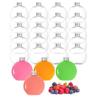 Imagem de Wuqoioo Garrafa de suco de plástico, pacote com 24 garrafas de bebida de 290 ml com tampas, recipientes planos redondos, garrafas pequenas de plástico para suco, leite, álcool, vitaminas