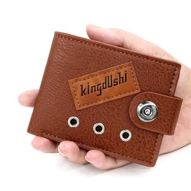 Imagem de Carteira masculina leve e moderna, bolsa de cartão ultrafina com dobra dupla, couro ultramacio com janela para cartão de identificação, bolsa para cartão de banco, novo modelo 2025, Marrom claro