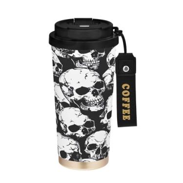 Imagem de STAYTOP Copo de café de aço inoxidável de 500 ml, caneca de café de viagem com isolamento de caveira fofa com tampa, xícara de café à prova de derramamento, copos portáteis reutilizáveis para bebidas
