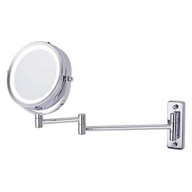 Imagem de YYBOES Espelho de maquiagem de LED de dupla face espelho de maquiagem de 15 cm montado na parede dobrável beleza espelho de vaidade telescópico banheiro