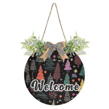 Imagem de YETTASBIN Placa de boas-vindas para árvore de Natal, placa de parede à prova d'água, guirlanda decorativa de alpendre para inauguração de casa, quintal, jardim, decoração de férias, 30 x 30 cm