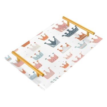 Imagem de Wassud Bandeja de banheiro com coroa colorida pastel, bandejas de perfume, alça de maquiagem, cômoda, quarto, cozinha, bancada, mesa, 30 x 20 cm