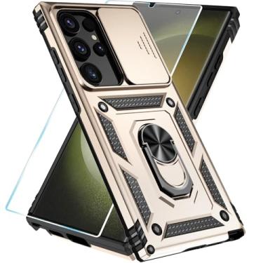 Imagem de SunStory Capa de celular para Samsung Galaxy S24 Ultra com protetor de tela HD e suporte e capa de câmera deslizante, capa de telefone para Galaxy S24 Ultra 6,8 polegadas, dourada