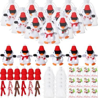 Imagem de Soulchen 60 Pcs Mini Christmas Penguin Stuffed Animals Gift 12 Set 4 Inch Penguin Plush Keychain with Santa Hat Scarf Cards and Organza Bags for Holiday Christmas Party Favors Classroom Birthday Gifts