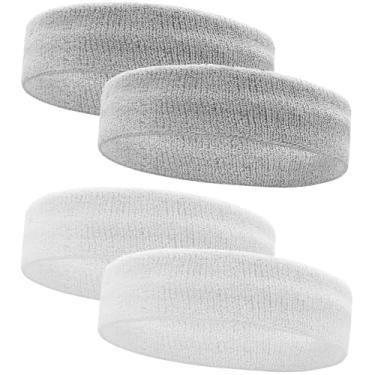 Imagem de IMAGERIO Pacote com 4 faixas de cabelo esportivas para homens e mulheres, faixa de treino atlética com absorção de umidade para corrida, tênis, basquete, ioga, academia, faixa de suor unissex elástica