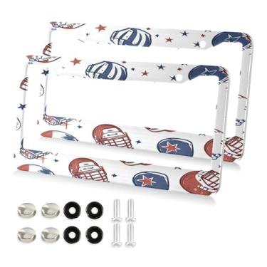 Imagem de STAYTOP Molduras de placa de carro e capacete de futebol americano, 2 pacotes, capas de matrícula, moldura universal de etiqueta de alumínio para etiquetas dianteiras e traseiras de carro
