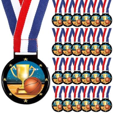 Imagem de Kenning 24 medalhas de ouro com fitas de pescoço anexadas, troféus de troféu de metal presente para lembrancinhas de festa temáticas esportivas (basquetebol)