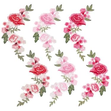 Imagem de letsinstyle 6 apliques bordados de flor de peônia, 7,5 x 27,5 cm rosa boho rosa floral patch, 3 estilos de bordado para reparo de costura, emblemas para camisas, jeans, chapéus, saias, artesanato