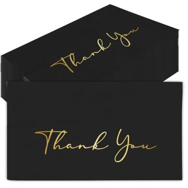 Imagem de AnyDesign Guardanapos descartáveis de papel 50 peças Thank You Guest Guardanapos de papel descartáveis em folha dourada preta horizontal para jantar de casamento, aniversário, formatura, suprimentos