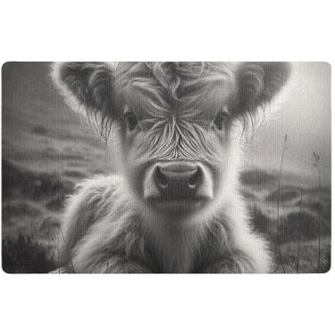 Imagem de TSENQUE Tapete de porta personalizado bonito highland vaca cinza Halloween tapete de entrada impermeável tapete de boas-vindas tapetes de entrada interno lavável para casa 81 cm x 50 cm