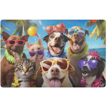 Imagem de TSENQUE Capacho engraçado personalizado para cães e gatos animados, à prova d'água, tapete de varanda impermeável, tapete absorvente para uso externo para entrada externa 81 x 50 cm