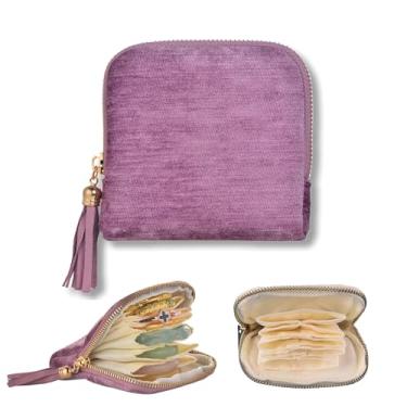 Imagem de Zeelooroo Estojo de joias de viagem pequeno, bolsa organizadora de veludo macio para pulseira, brincos, colar de contas, antiarranhões e porta-joias portátil para viagens e uso diário (roxo)