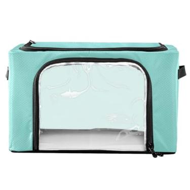 Imagem de GAIGEO Caixa de armazenamento de roupas azul verde, sacos de armazenamento de edredom, moldura de ferro dobrável 43 x 29 x 25,5 cm