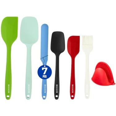Imagem de EGYCUSE Espátula de silicone, conjunto com 6 peças, mistura de alta resistência ao calor, antiaderente, com núcleo de aço inoxidável para assar, cozinhar, pode ir à máquina de lavar louça, livre de