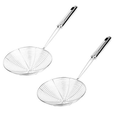 Imagem de Escumadeira Fritura Inox Resistente 14cm x 34cm Escumadeira para Pastel Salgados e Batata Frita (2)