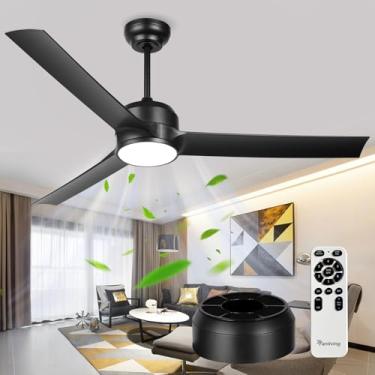 Imagem de Fanliving Ventilador De Teto Preto 52" Com Filtros, Luzes, Controle Remoto, Motor Dc Silencioso, Regulável, 3 Cores Led, 6 Velocidades, Alto Cfm, Lâminas, Interno, Luz Para Quarto, Sala Estar, Varan