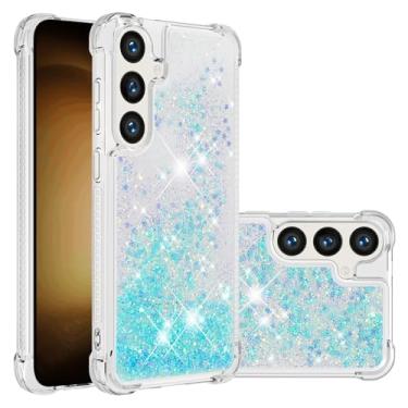 Imagem de SIYOPINPFY Capa para Samsung Galaxy S26 com glitter fofo amor líquido areia movediça TPU macio meninas mulheres elegante capa protetora à prova de choque para Samsung Galaxy S26 Star Blue YB