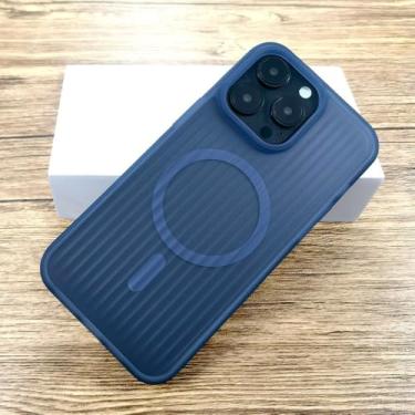 Imagem de Capa fosca de luxo com textura ondulada para iPhone 17, 16, 15, 14, 13, 12 Pro Max e 16 Pro, com carregamento sem fio, azul, para iPhone 15 Pro Max.