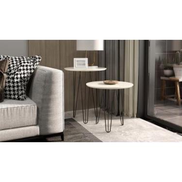 Imagem de Mesa Redonda Sala Aquarela Pés de Ferro cor Off White - Comprar Móveis