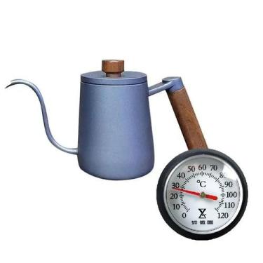 Imagem de Chaleira Aço Inox Azul Bico Fino Com Termômetro 350ml - ILC - ILoveCof