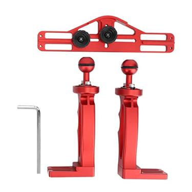 Imagem de Suporte de câmera subaquático com punho de mão duplo, todo em metal, estabilizador de suporte para lanterna de mergulho para fotografia de esportes subaquáticos, liga de alumínio, (Vermelha)