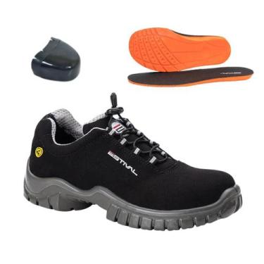 Imagem de Sapato de Segurança em Microfibra Preto e Cinza Estival com Bico Compo