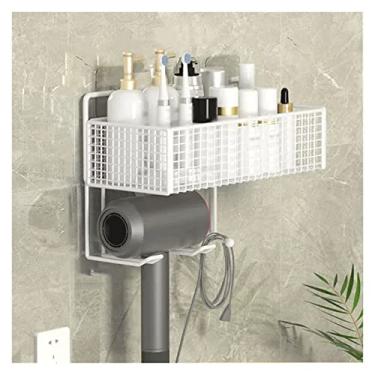 Imagem de Suporte de chuveiro Rack de armazenamento de vaso sanitário de camada única Rack de armazenamento de artigos de higiene pessoal de metal com secador de cabelo Rack de armazenamento de temperos de