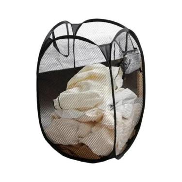 Imagem de Cesto De Roupa Suja Grande Dobrável De Malha, Saco Organizador De Brin