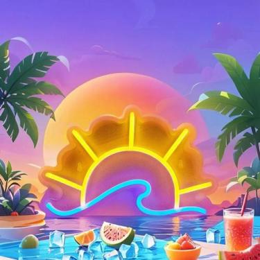 Imagem de Luminária De Arte De Parede LED Neon Sol E Onda, Alimentada Por USB, P