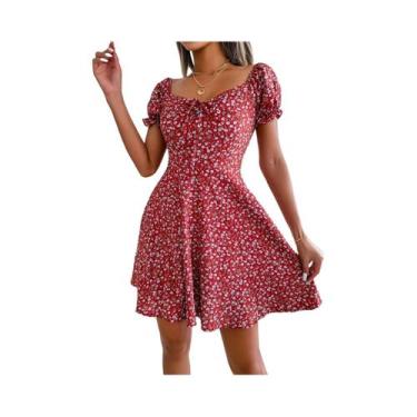Imagem de Vestido Mini Floral Com Babados Para Mulheres, Primavera Verão, Gola Q