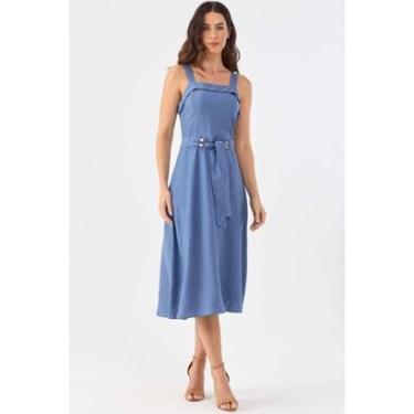 Imagem de Vestido Midi PKS Viscose Com Cinto Azul-Feminino