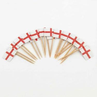 Imagem de 120 palhetas de coquetel com bandeira da Inglaterra - palitos de bambu de 6,5 cm (2,5 pol) com mini bandeiras - palhetas resistentes para decoração de alimentos e bebidas para festas, bares, catering