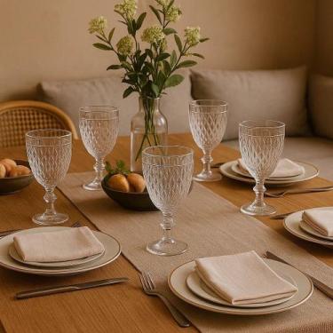 Imagem de Jogo 6 Taças Vidro Drinks Coquetel Jarra Recipiente Kit Mesa Elegante 