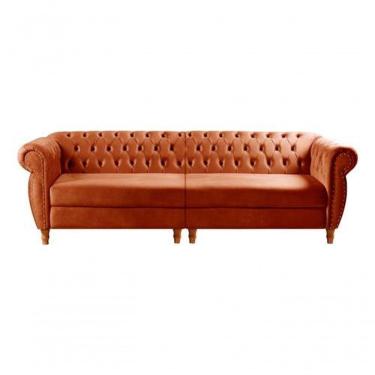 Imagem de Sofá Nobreza 4 Lugares Clássico Chesterfield Bipartido Retrô Veludo Terracota 400 - Bella Decor