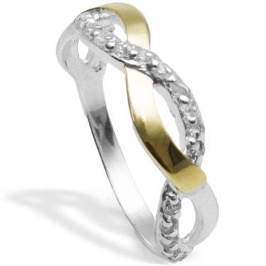 Imagem de Anel Meia Aliança Zircônias Prata 925 E Aplique em Ouro - Clara Center